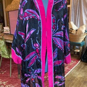 Bob Mackie Pink and Black Silk Kimono